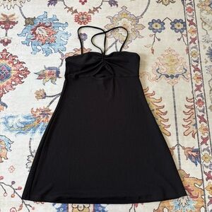 H&M Black Spaghetti Strap Halter Crossover Front Cut Out Mini Dress Fit & Flare